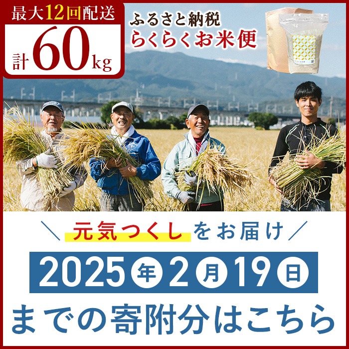 【ふるさと納税｜福岡県大川市】 らくらくお米便｜元気つくし｜合計60kg（5kg×12回）